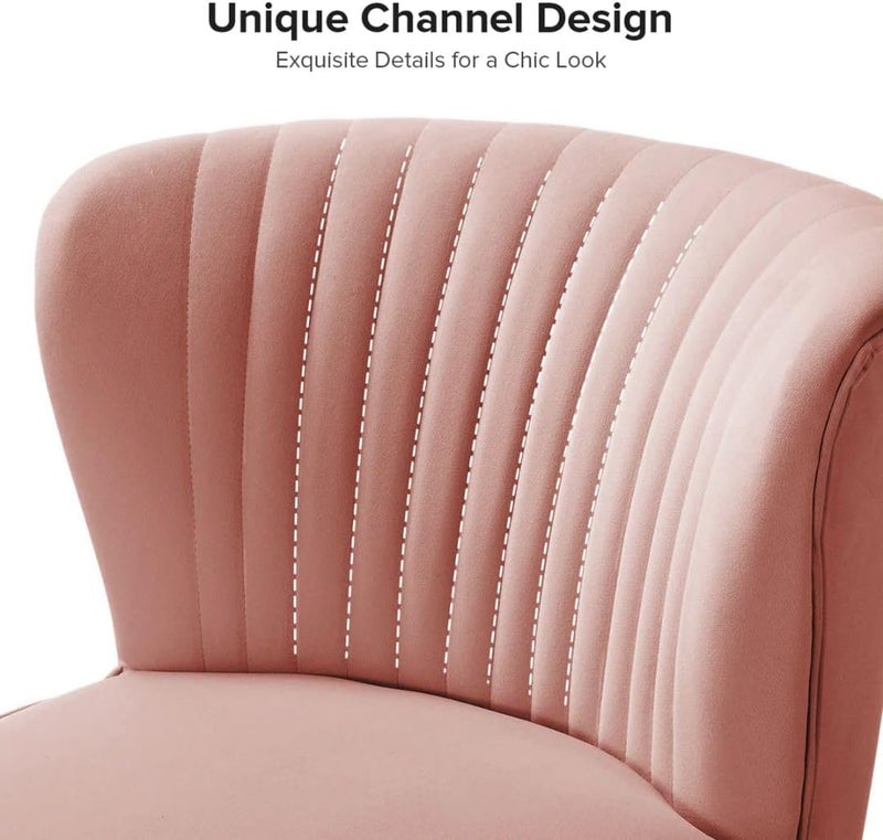 Comfynest كرسي أكسنت من كومفينست مخمل - كرسي برميل مخمل مزخرف بقنوات مع أرجل معدنية ذهبية وتنجيد من الفوم (وردي) - Image 3